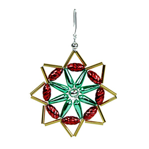 Czech Red, Green, and Gold Snowflake Ornament