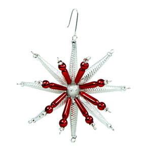 Czech Red and Silver Starburst Ornament