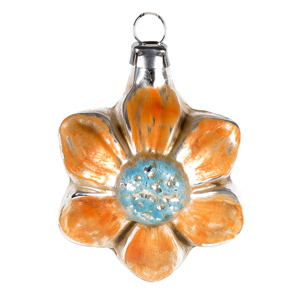 German Glass Flower Ornament  Orange