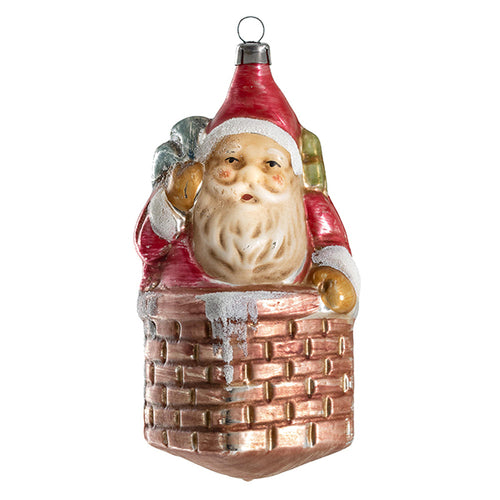 German Glass Santa in Chimney Ornament