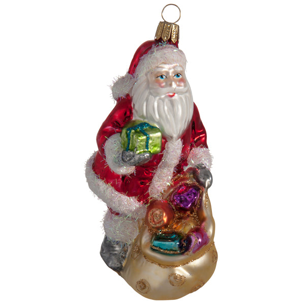 Polish Glass Santa with Gift Bag Ornaments